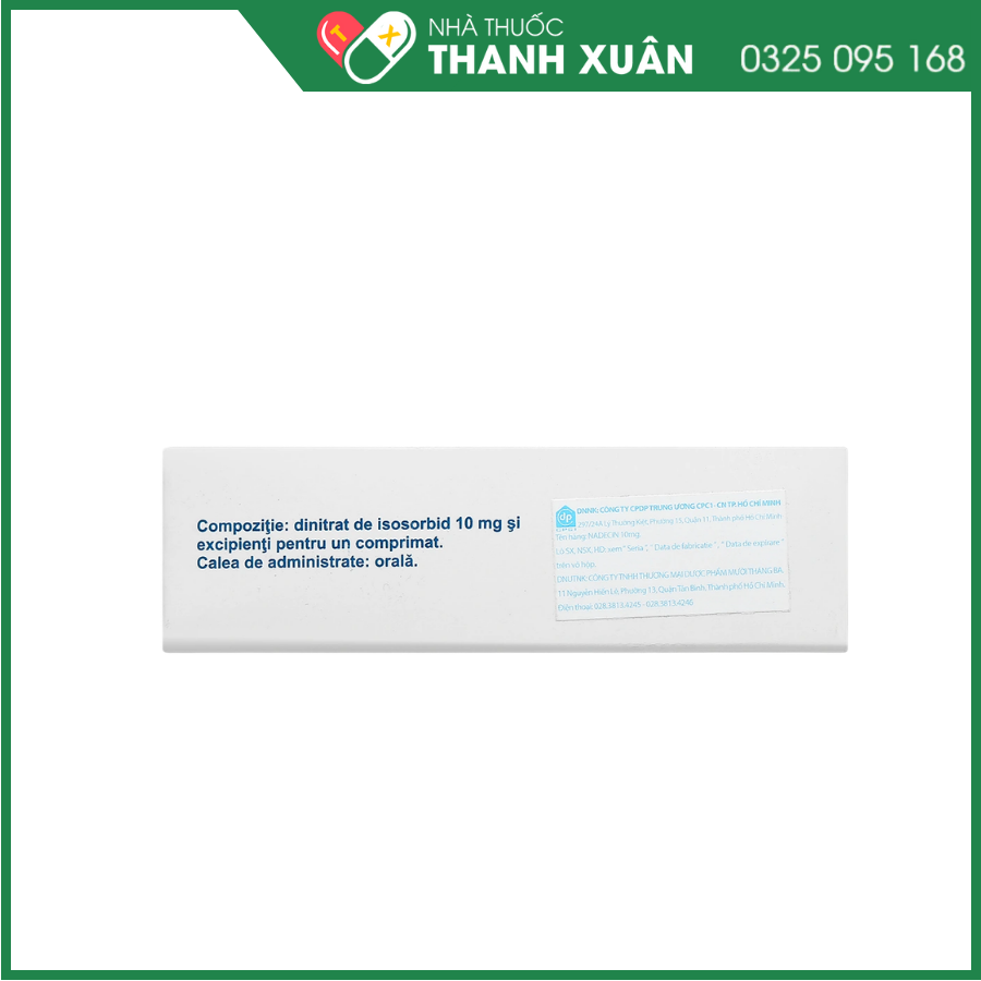 Nadecin 10mg phòng và điều trị cơn đau thắt ngực, điều trị suy tim sung huyết